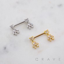 MULTI CZ DANGLE TEDDY BEAR 316L SURGICAL STEEL NIPPLE RING